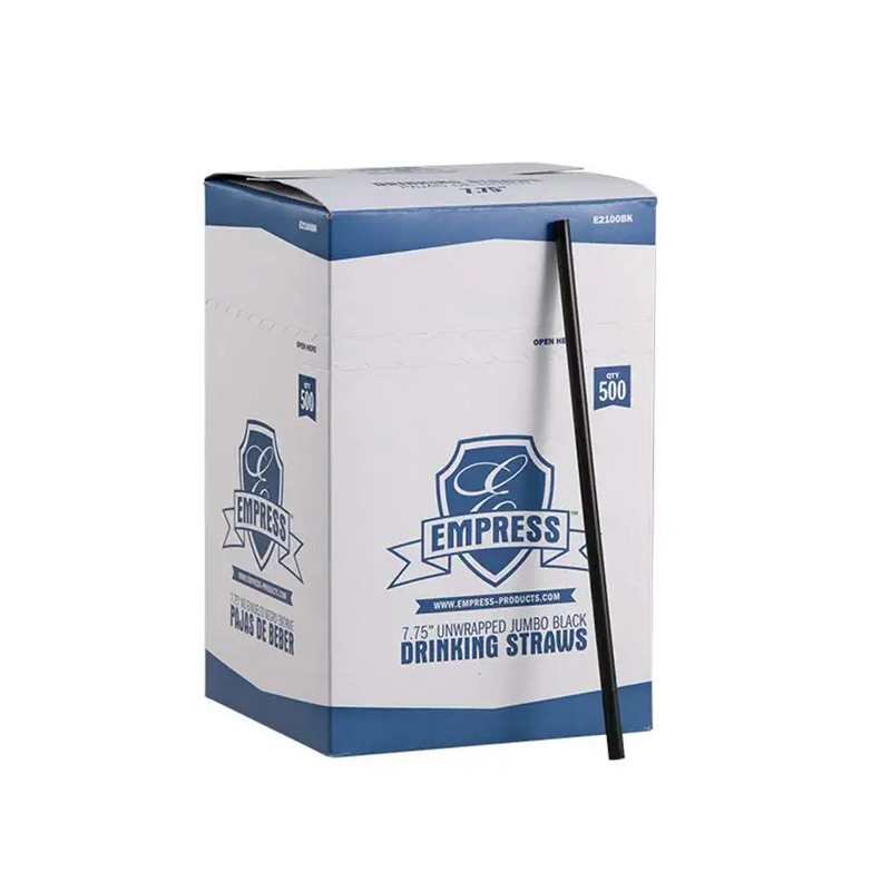 10/500 Plastic Black 7 3/4" Jumbo Unwrapped Straw