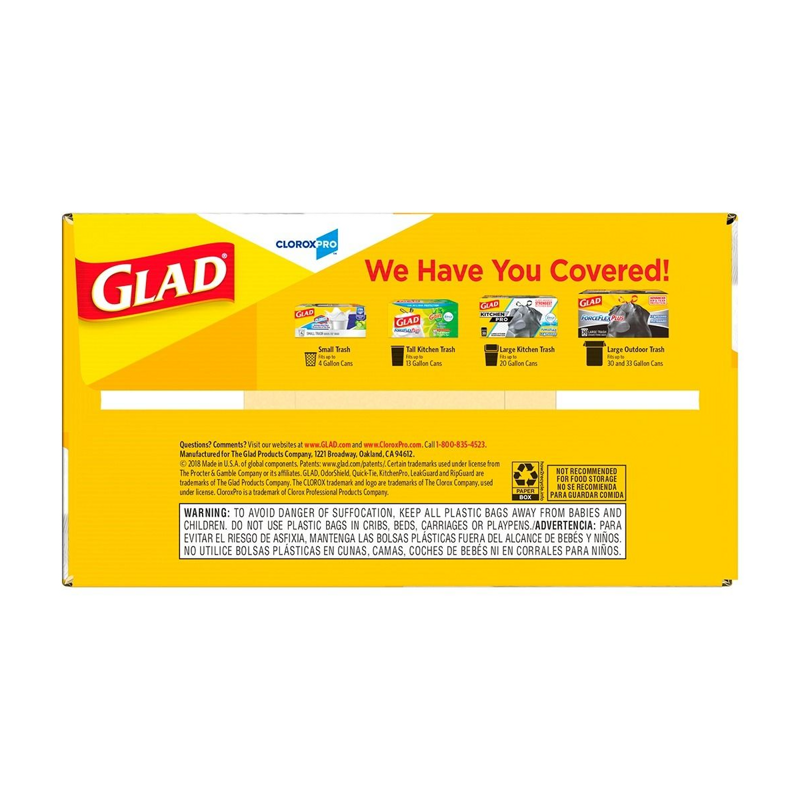 100/cs Clorox GladForce 13 Gal Tall Drawstring Kitchen Bag Unscented