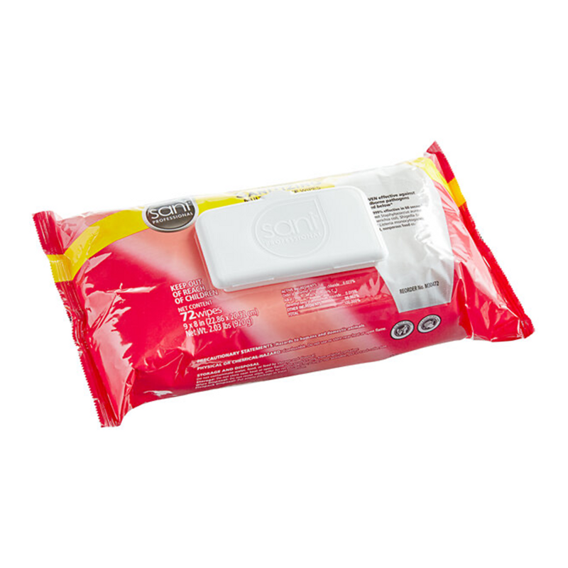 12/72/cs Sani Professional No Rinse Sanitizing Wipes Multi Surface 9"x8" Softpack