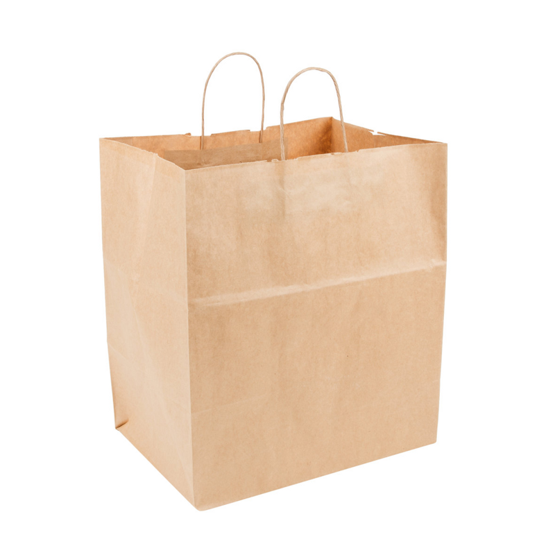 200/bdl 14x10x15 3/4 Super Royal Natural Paper Shop Sack W/ Hndl