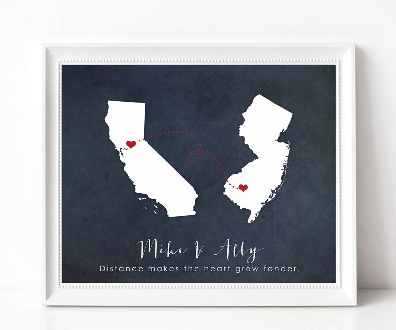 Two State Silhouette Map Art - Textured Background
