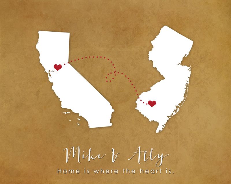 Two State Silhouette Map Art - Textured Background