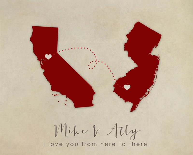 Two State Silhouette Map Art - Textured Background