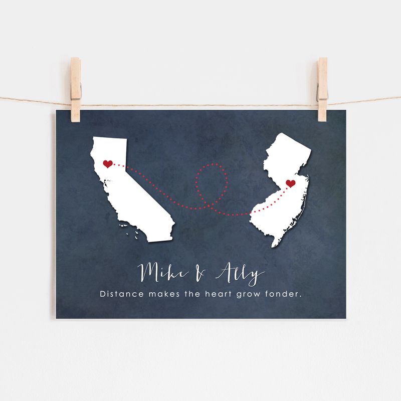 Two State Silhouette Map Art - Textured Background