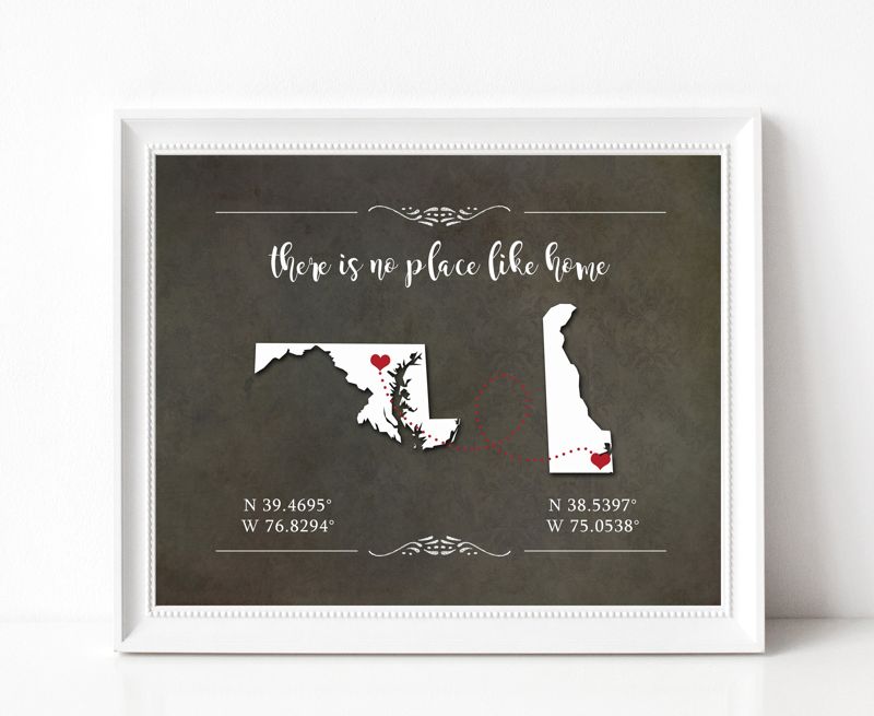 Two State Silhouette Map Art with Coordinates