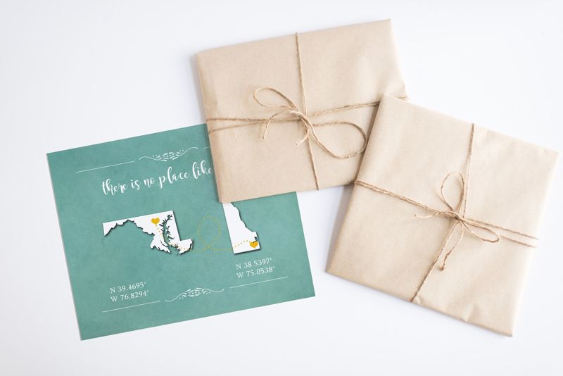 Two State Silhouette Map Art with Coordinates