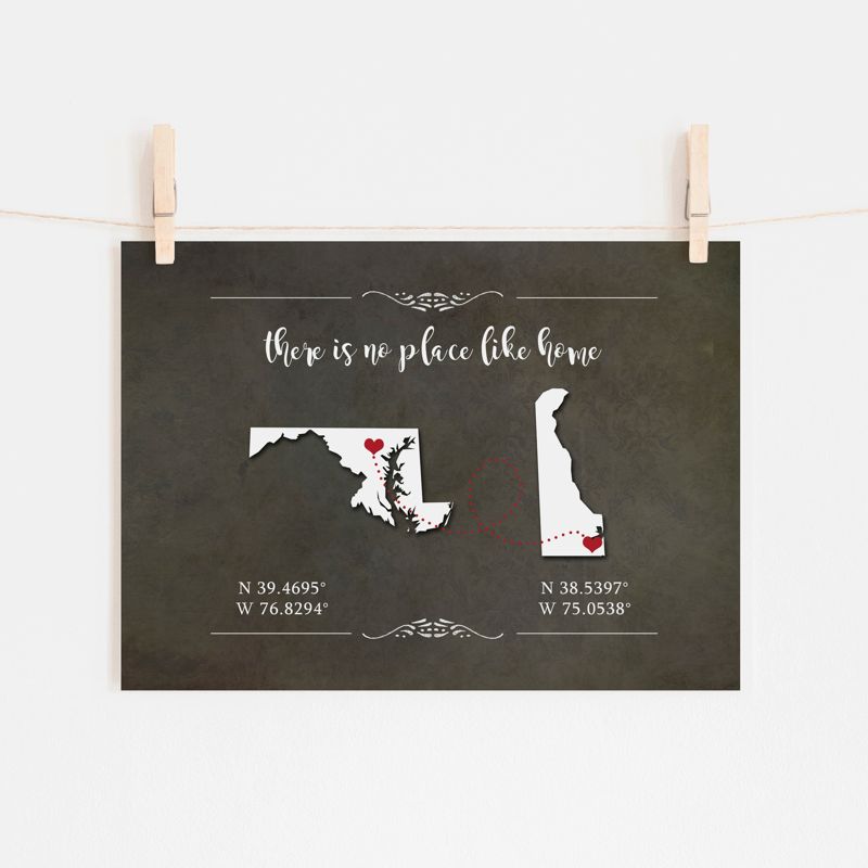 Two State Silhouette Map Art with Coordinates