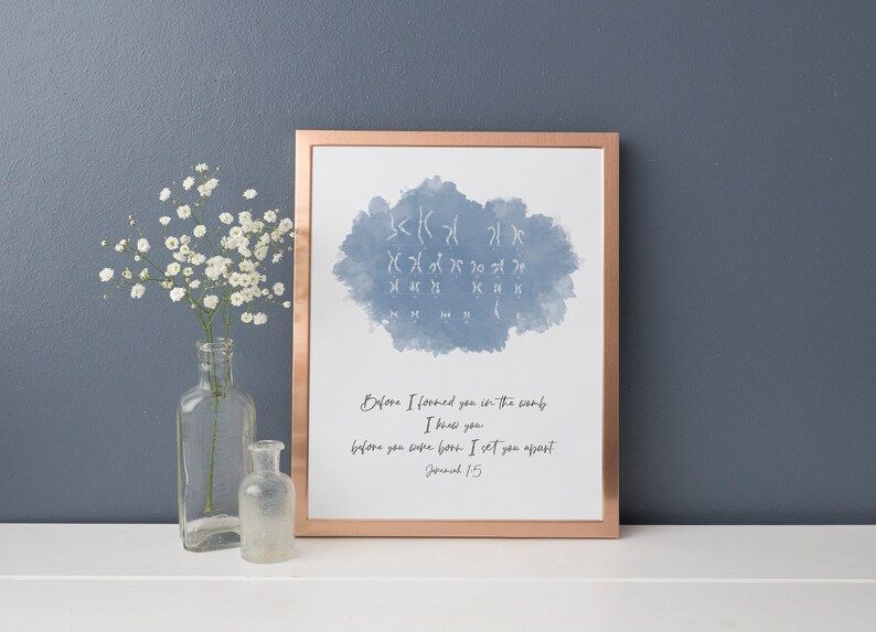 Custom Chromosome Art Print, Karyotype Artwork, DNA, Genetics Watercolor Art, Down Syndrome, Trisomy 21, Special Needs Gift, Jeremiah 1:5