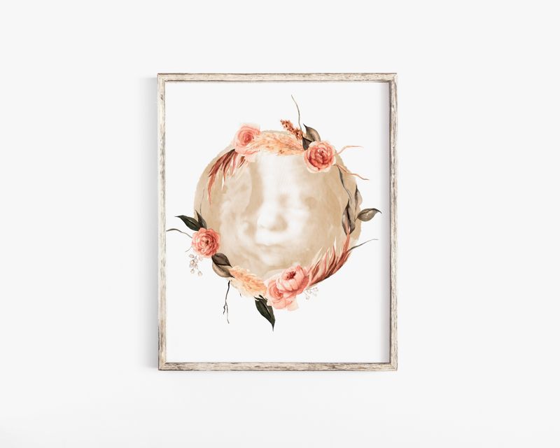 Watercolor Ultrasound Art with Floral Wreath