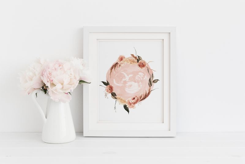 Watercolor Ultrasound Art with Floral Wreath