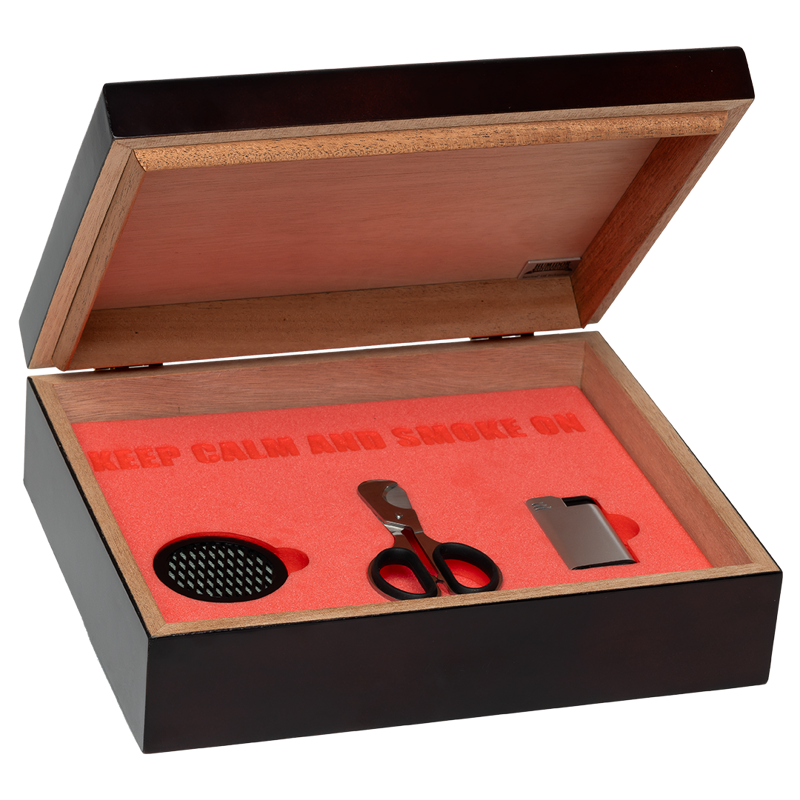 20 Count Humidor Traveler Gift Set with Palió® Torcia Silver Lighter and Stainless Steel Cigar Scissors MAHOGANY