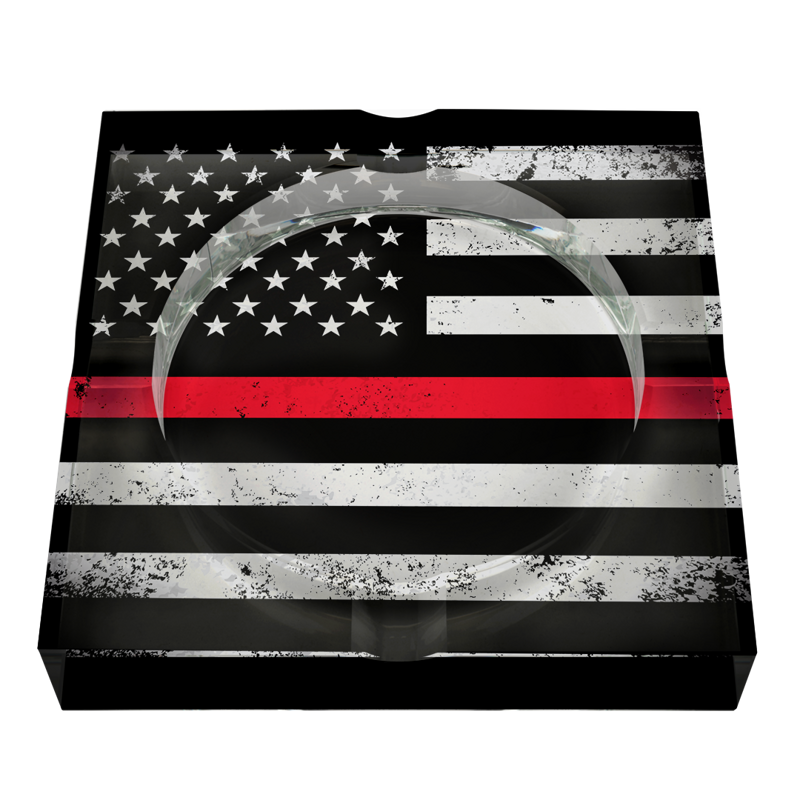 Custom Flag Crystal Ashtray - Blue Line, Red Line, and Military Flag Red