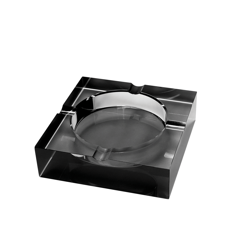 Quality Importers Crystal Cigar Ashtray Black SQUARE