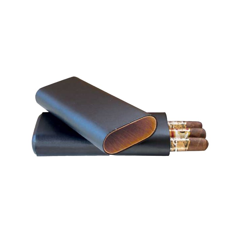 Three-Cigar Leather Case Black 3 FINGER