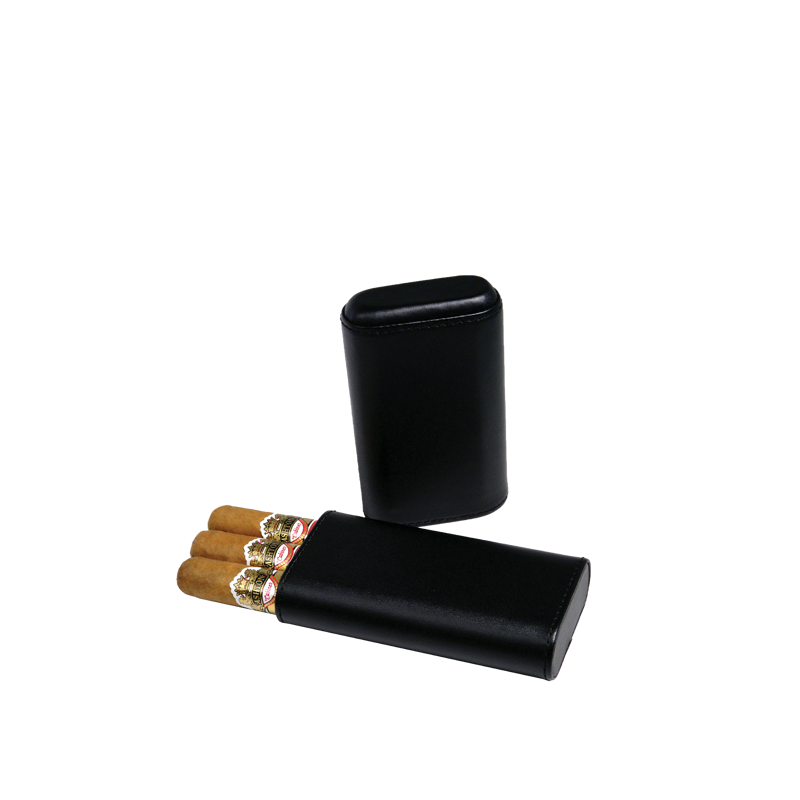Three-Cigar Leather Case Black 3 FINGER