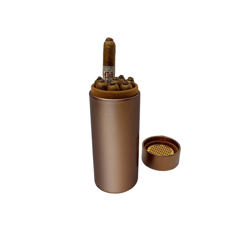 Leather Humidor Tube Brown TRAVEL
