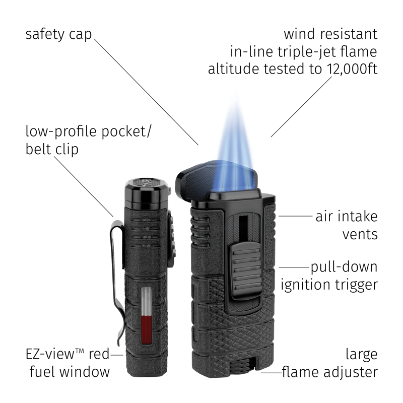 Xikar Tactical Triple Flame Lighter Black TRIPLE