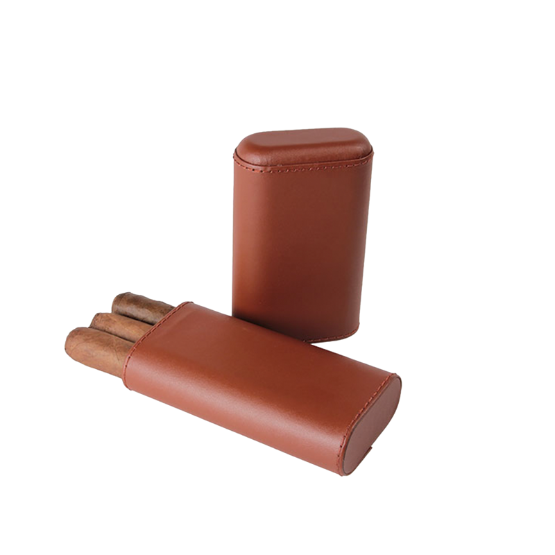 Three-Cigar Leather Case Brown 3 FINGER