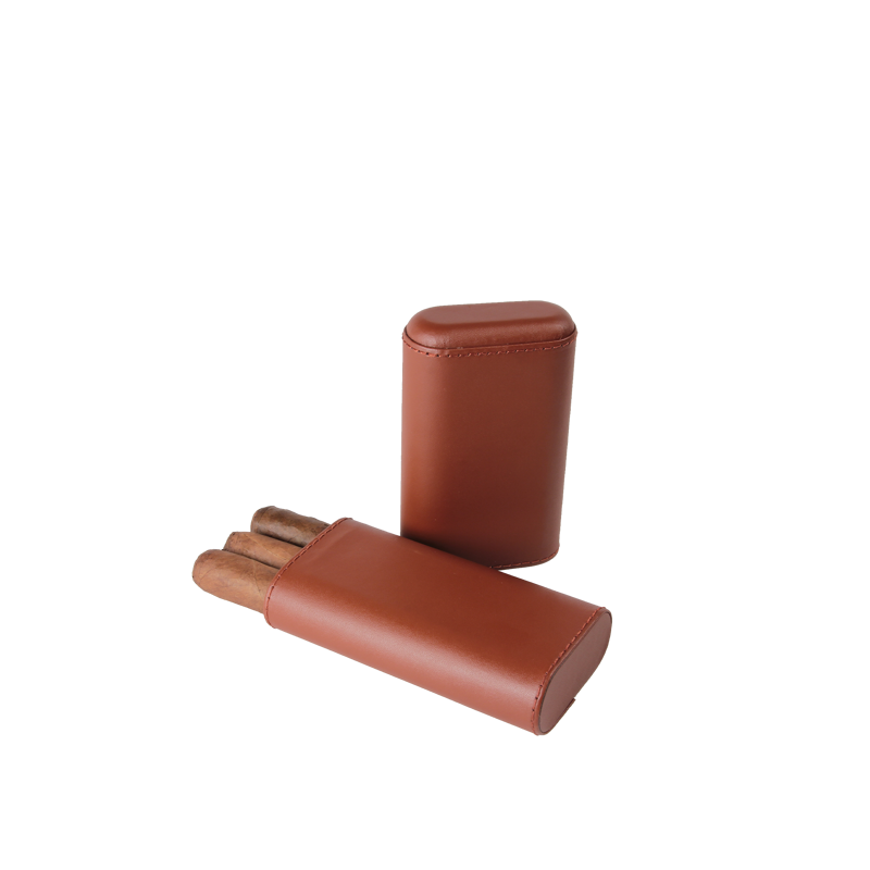 Three-Cigar Leather Case Brown 3 FINGER