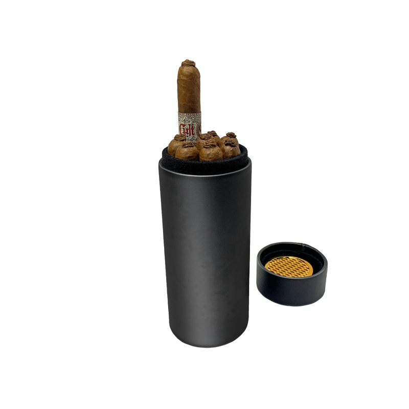 Leather Humidor Tube Black TRAVEL