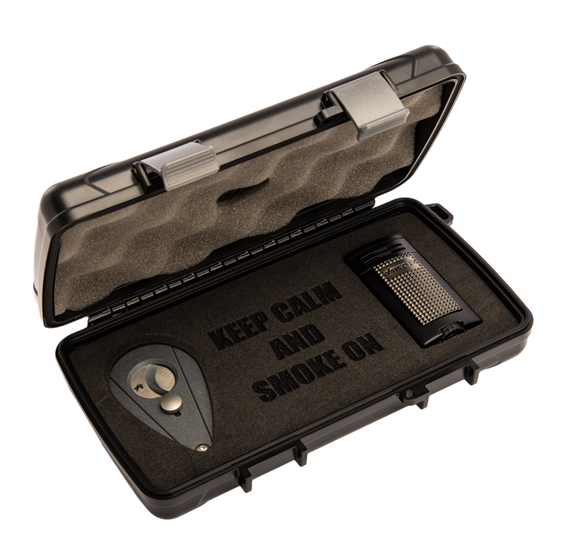 5-Count XIKAR® Gift Set with XIKAR® ION Lighter and XIKAR® XI2 Cutter in Black KEEP CALM AND SMOKE ON TRAVEL CASE