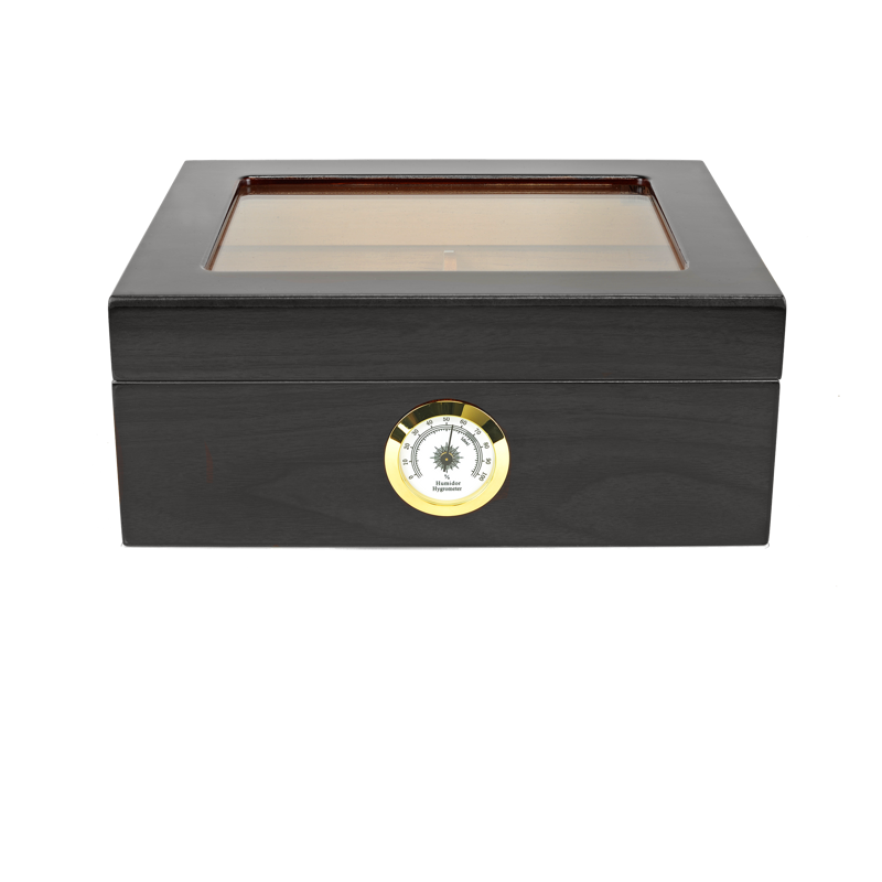 Humidor Supreme® Capri Black Glasstop Dark Oak MEDIUM HUMIDOR (50-75CT)