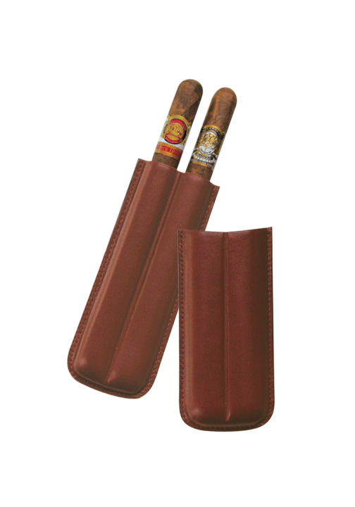 Two (2) Cigar Leather Case Brown 2 FINGER
