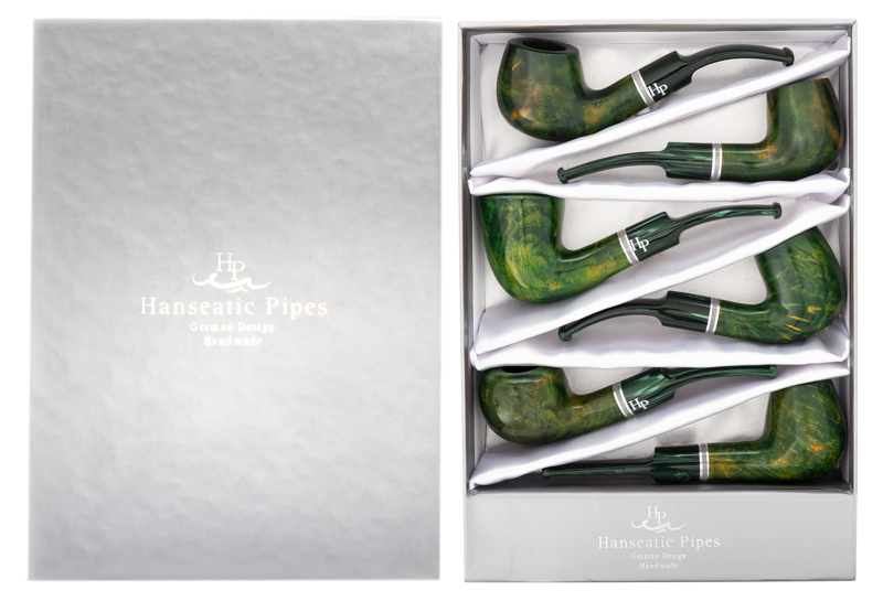 Pipes | Hanseatic Spirit Pipe Set Green stain with Green Stems with Silver Accent Ring PACK OF 6