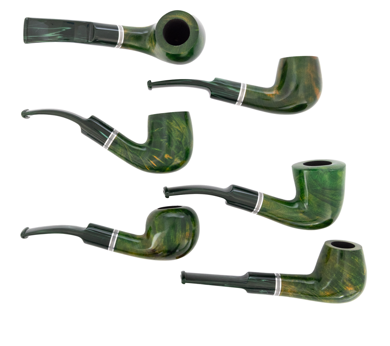 Pipes | Hanseatic Spirit Pipe Set Green stain with Green Stems with Silver Accent Ring PACK OF 6