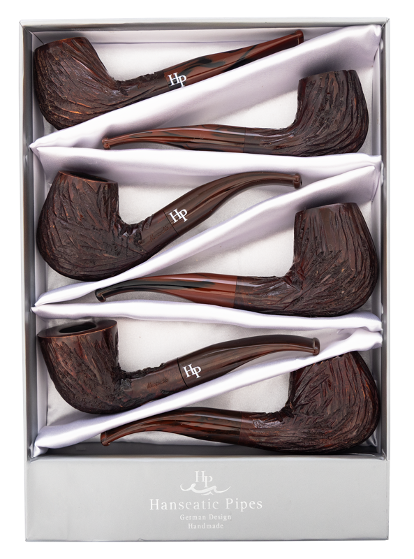 Pipes | Hanseatic Spirit Pipe Set Brown-red figured with Cumberl stems PACK OF 6