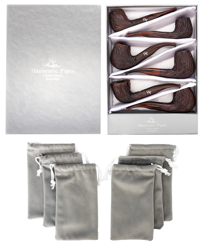 Pipes | Hanseatic Spirit Pipe Set Brown-red figured with Cumberl stems PACK OF 6