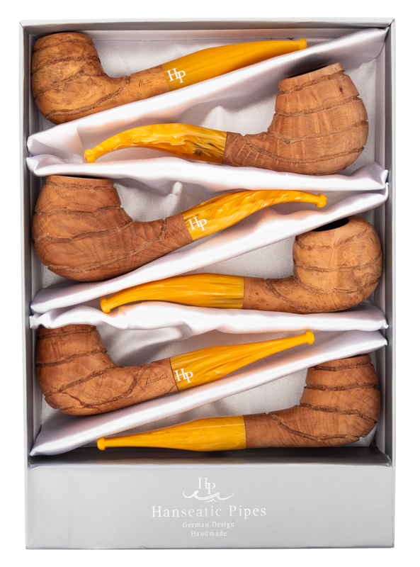 Pipes | Hanseatic Spirit Pipe Set Natural Polish, Yellow Stems PACK OF 6