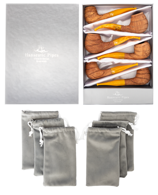 Pipes | Hanseatic Spirit Pipe Set Natural Polish, Yellow Stems PACK OF 6