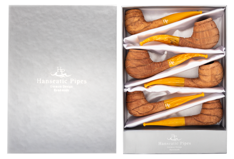 Pipes | Hanseatic Spirit Pipe Set Natural Polish, Yellow Stems PACK OF 6