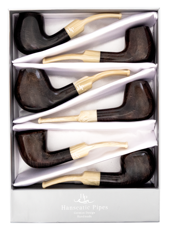 Pipes | Hanseatic Spirit Pipe Set Brown polish with horn sattle stems PACK OF 6