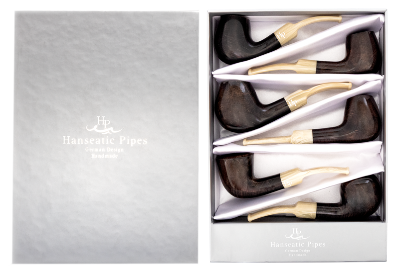Pipes | Hanseatic Spirit Pipe Set Brown polish with horn sattle stems PACK OF 6