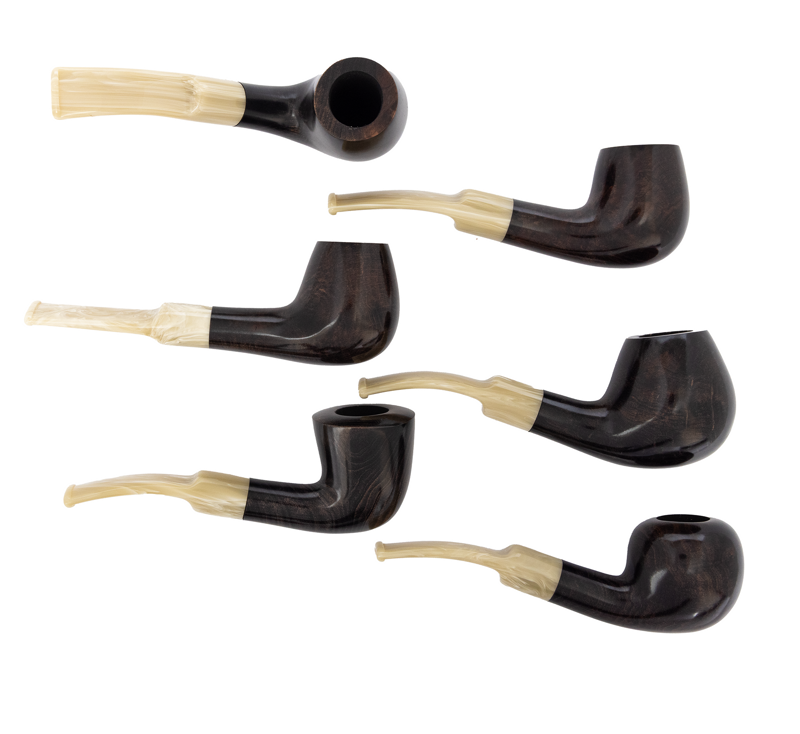 Pipes | Hanseatic Spirit Pipe Set Brown polish with horn sattle stems PACK OF 6