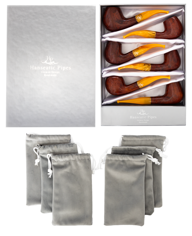 Pipes | Hanseatic Spirit Pipe Set Red Stain with yellow stems PACK OF 6