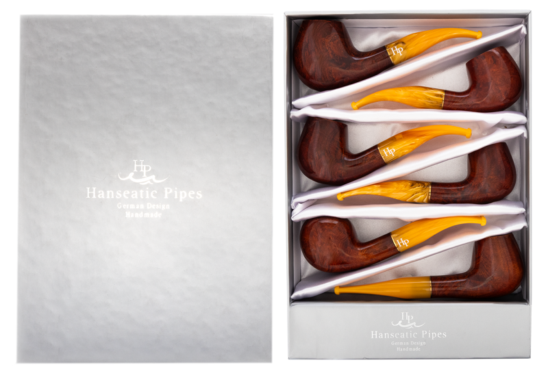 Pipes | Hanseatic Spirit Pipe Set Red Stain with yellow stems PACK OF 6