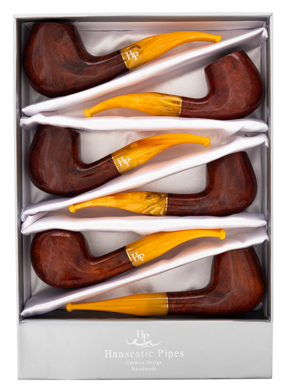 Pipes | Hanseatic Spirit Pipe Set Red Stain with yellow stems PACK OF 6