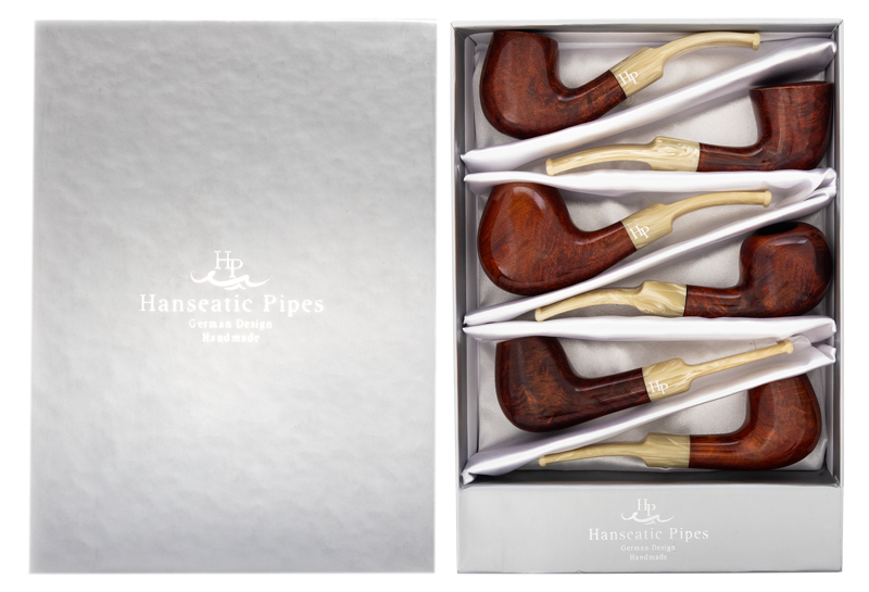 Pipes | Hanseatic Spirit Pipe Set Red Stain, Horn Sattle Stems PACK OF 6