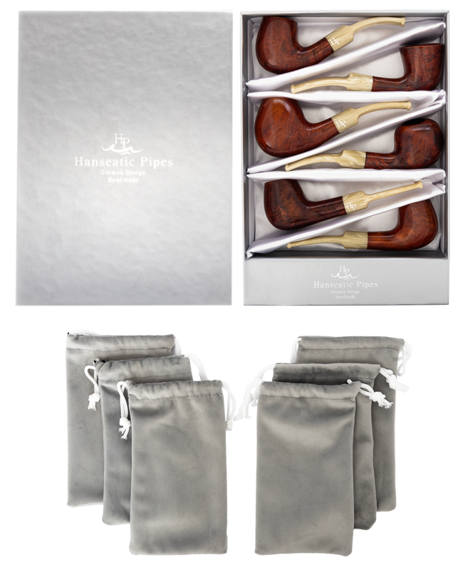 Pipes | Hanseatic Spirit Pipe Set Red Stain, Horn Sattle Stems PACK OF 6