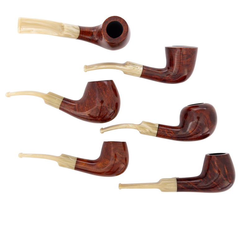 Pipes | Hanseatic Spirit Pipe Set Red Stain, Horn Sattle Stems PACK OF 6
