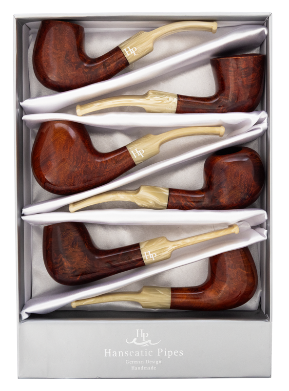 Pipes | Hanseatic Spirit Pipe Set Red Stain, Horn Sattle Stems PACK OF 6