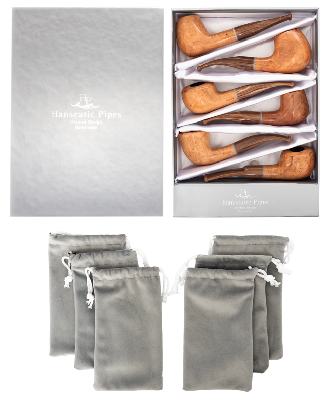 Pipes | Hanseatic Spirit Pipe Set Polished natural with brown stems PACK OF 6