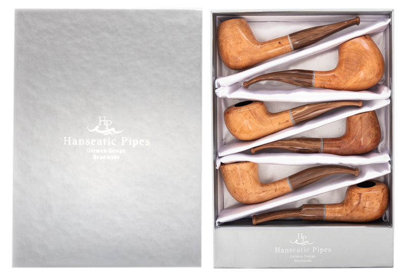 Pipes | Hanseatic Spirit Pipe Set Polished natural with brown stems PACK OF 6