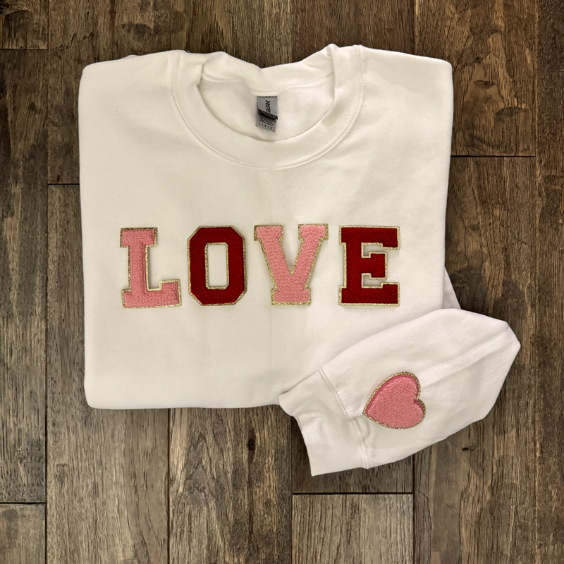 LOVE Patch Sweatshirt Alternating Red/Pink (Crewneck Sweatshirt)