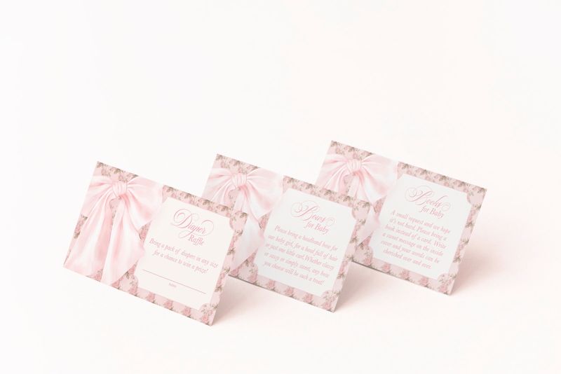 PRINTED Baby Shower Books for Baby or Diaper Raffle Insert Cards or Bows for Baby - Girl Baby Sprinkle - Pink Bow (20 printed cards | Books for Baby)