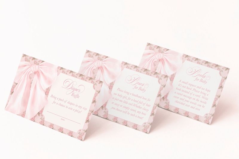 PRINTED Baby Shower Books for Baby or Diaper Raffle Insert Cards or Bows for Baby - Girl Baby Sprinkle - Pink Bow (20 printed cards | Books for Baby)