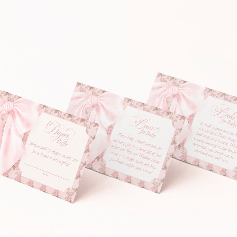 PRINTED Baby Shower Books for Baby or Diaper Raffle Insert Cards or Bows for Baby - Girl Baby Sprinkle - Pink Bow (20 printed cards | Books for Baby)